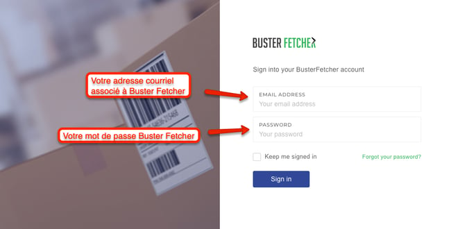 Page de connexion Buster Fetcher